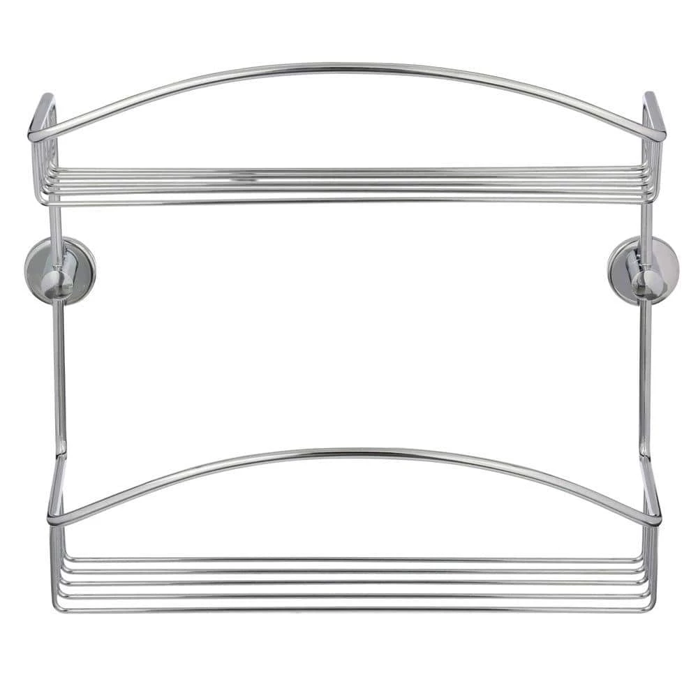 No Drilling Required Draad Rustproof Solid Brass Shower Caddy 12 in. Double Shelf in Chrome 3 No Drilling Required Draad Rustproof Solid Brass Shower Caddy 12 in. Double Shelf in Chrome