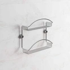 No Drilling Required Draad Rustproof Solid Brass Shower Caddy 12 in. Double Shelf in Chrome 12 No Drilling Required Draad Rustproof Solid Brass Shower Caddy 12 in. Double Shelf in Chrome -Toilet Storage Shop chrome no drilling required shower caddies dk230 chr c3 1000