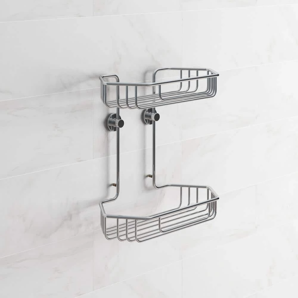 No Drilling Required Draad Rustproof Solid Brass Shower Caddy 11 in. Double Shelf- Angled in Chrome 7 No Drilling Required Draad Rustproof Solid Brass Shower Caddy 11 in. Double Shelf- Angled in Chrome - Image 5