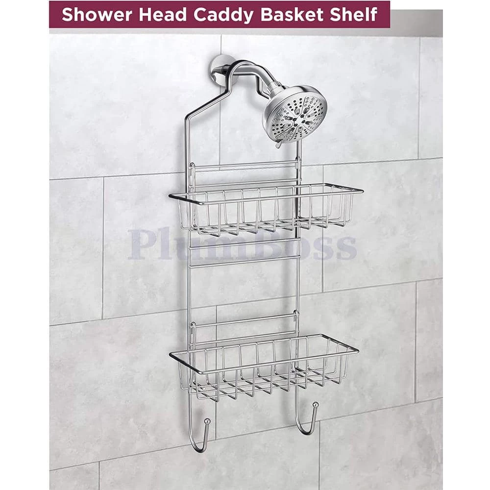 The Plumber's Choice Shower Caddy Over Shower Head Basket Shelf with Hooks Hanging Sponge Shampoo Holder Organizer Stainless Steel in Chrome 6 The Plumber's Choice Shower Caddy Over Shower Head Basket Shelf with Hooks Hanging Sponge Shampoo Holder Organizer Stainless Steel in Chrome - Image 4