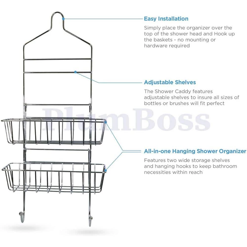The Plumber's Choice Shower Caddy Over Shower Head Basket Shelf with Hooks Hanging Sponge Shampoo Holder Organizer Stainless Steel in Chrome 7 The Plumber's Choice Shower Caddy Over Shower Head Basket Shelf with Hooks Hanging Sponge Shampoo Holder Organizer Stainless Steel in Chrome - Image 5
