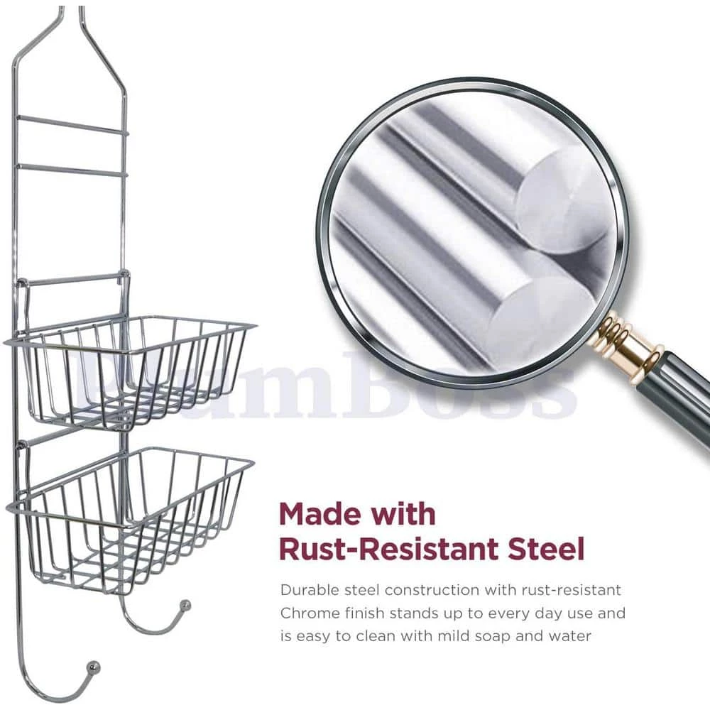 The Plumber's Choice Shower Caddy Over Shower Head Basket Shelf with Hooks Hanging Sponge Shampoo Holder Organizer Stainless Steel in Chrome 5 The Plumber's Choice Shower Caddy Over Shower Head Basket Shelf with Hooks Hanging Sponge Shampoo Holder Organizer Stainless Steel in Chrome - Image 3
