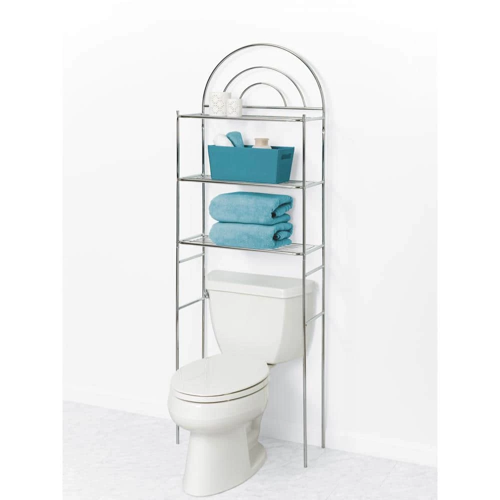 Zenna Home Arch Metal 23 in. W x 68.3 in. H x 10.5 in. D Chrome Over-the-Toilet Storage 4 Zenna Home Arch Metal 23 in. W x 68.3 in. H x 10.5 in. D Chrome Over-the-Toilet Storage - Image 2