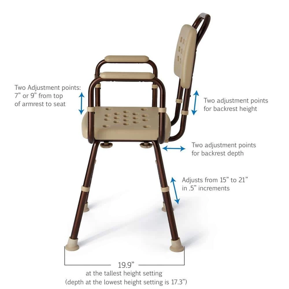 Medline Elements Collection 22.4 in. W x 19.9 in. D Shower Seat with Back Rest with Microban 4 Medline Elements Collection 22.4 in. W x 19.9 in. D Shower Seat with Back Rest with Microban - Image 2