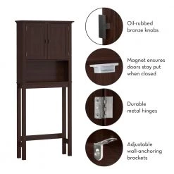 RiverRidge Home Hayward 27.38 in. W x 64.25 in. H x 7.88 in. D Over-the-Toilet Storage in Dark Woodgrain Veneer -Toilet Storage Shop dark woodgrain riverridge home over the toilet storage 06 177 1f 1000