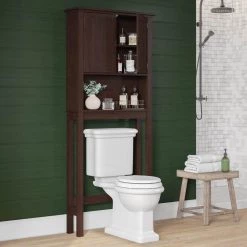 RiverRidge Home Hayward 27.38 in. W x 64.25 in. H x 7.88 in. D Over-the-Toilet Storage in Dark Woodgrain Veneer -Toilet Storage Shop dark woodgrain riverridge home over the toilet storage 06 177 31 1000