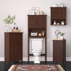 RiverRidge Home Hayward 27.38 in. W x 64.25 in. H x 7.88 in. D Over-the-Toilet Storage in Dark Woodgrain Veneer -Toilet Storage Shop dark woodgrain riverridge home over the toilet storage 06 177 40 1000