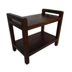 DecoTeak Classic 24 in. Ergonomic Teak Shower Stool with LiftAid Arms And Shelf