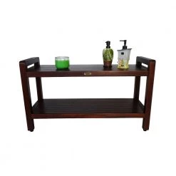 DecoTeak Classic 35 in. Extended LENGTH Ergonomic Teak Shower Stool with LiftAid Arms And Shelf -Toilet Storage Shop decoteak proprietary decoteak shower seats dt110 44 1000