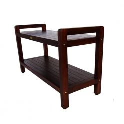 DecoTeak Classic 35 in. Extended LENGTH Ergonomic Teak Shower Stool with LiftAid Arms And Shelf -Toilet Storage Shop decoteak proprietary decoteak shower seats dt110 4f 1000