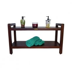 DecoTeak Classic 35 in. Extended LENGTH Ergonomic Teak Shower Stool with LiftAid Arms And Shelf -Toilet Storage Shop decoteak proprietary decoteak shower seats dt110 76 1000