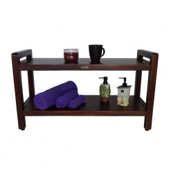 DecoTeak Classic 35 in. Extended LENGTH Ergonomic Teak Shower Stool with LiftAid Arms And Shelf -Toilet Storage Shop decoteak proprietary decoteak shower seats dt110 fa 1000