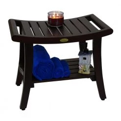 DecoTeak Harmony 24 in. L Teak Shower Bench with Shelf and LiftAide Arms -Toilet Storage Shop decoteak proprietary decoteak shower seats dt155 1f 1000
