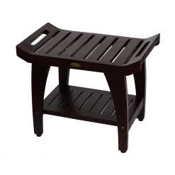 DecoTeak Tranquility 24 in. Teak Eastern Style Shower Bench with Shelf