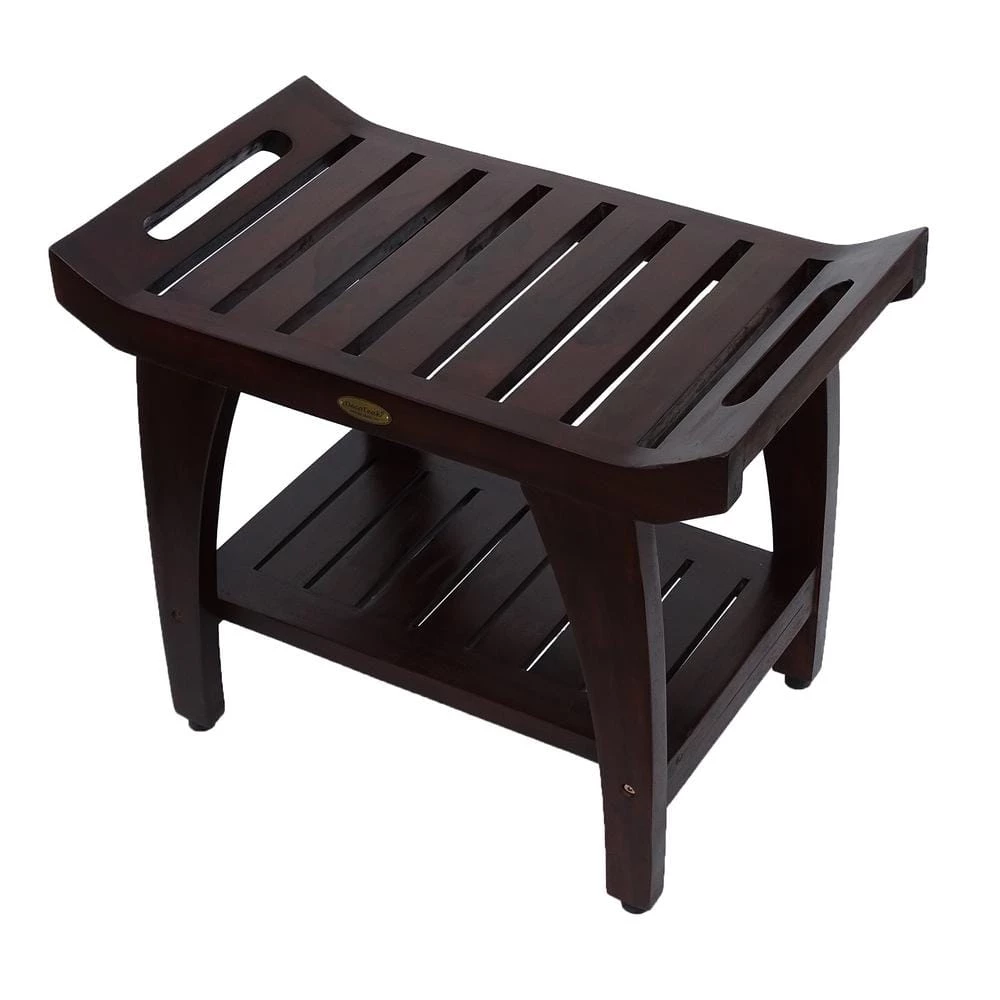 DecoTeak Tranquility 24 in. Teak Eastern Style Shower Bench with Shelf 4 DecoTeak Tranquility 24 in. Teak Eastern Style Shower Bench with Shelf - Image 2