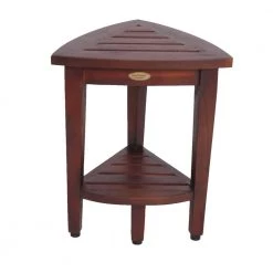 DecoTeak Oasis Compact Teak Corner Shower Bench with Shelf