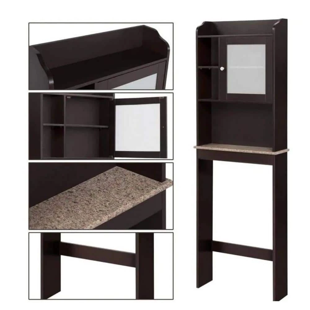 Miscool Naples 23.23 in. W x 68.11 in. H x 7.48 in. D Dark Brown Over-the-Toilet Storage with Adjustable Shelves 6 Miscool Naples 23.23 in. W x 68.11 in. H x 7.48 in. D Dark Brown Over-the-Toilet Storage with Adjustable Shelves - Image 4