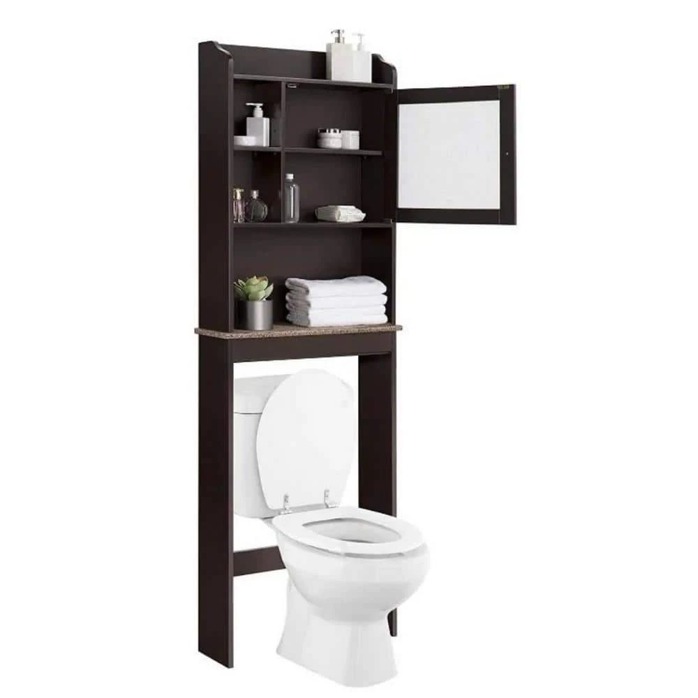 Miscool Naples 23.23 in. W x 68.11 in. H x 7.48 in. D Dark Brown Over-the-Toilet Storage with Adjustable Shelves 3 Miscool Naples 23.23 in. W x 68.11 in. H x 7.48 in. D Dark Brown Over-the-Toilet Storage with Adjustable Shelves