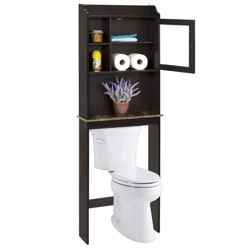 Unbranded Lian 23.25 in. W x 69.00 in. H x 7.25 in. D Brown MDF Over-the-Toilet Storage in Espresso 4 Unbranded Lian 23.25 in. W x 69.00 in. H x 7.25 in. D Brown MDF Over-the-Toilet Storage in Espresso - Image 2