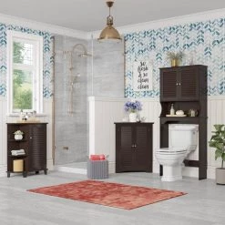 RiverRidge Home Ellsworth 27.36 in. W x 64.57 in. H x 9.25 in. D Brown Over-the-Toilet Storage -Toilet Storage Shop espresso riverridge home over the toilet storage 06 032 4f 1000