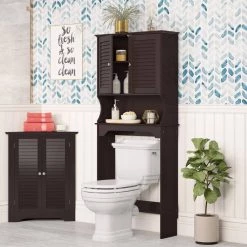 RiverRidge Home Ellsworth 27.36 in. W x 64.57 in. H x 9.25 in. D Brown Over-the-Toilet Storage -Toilet Storage Shop espresso riverridge home over the toilet storage 06 032 c3 1000