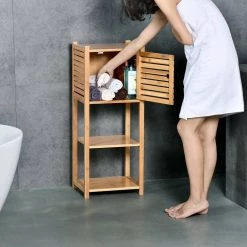 TOILETTREE Deluxe 14 in. L x 10 in. W x 34 in. H Space Saver 3-Tier Multifunction Storage Cabinet in Bambo -Toilet Storage Shop glossy toilettree over the toilet storage ttp bcab 1 31 1000
