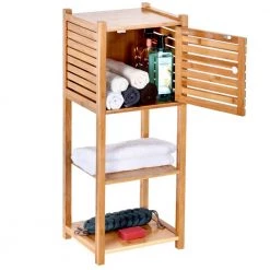 TOILETTREE Deluxe 14 in. L x 10 in. W x 34 in. H Space Saver 3-Tier Multifunction Storage Cabinet in Bambo