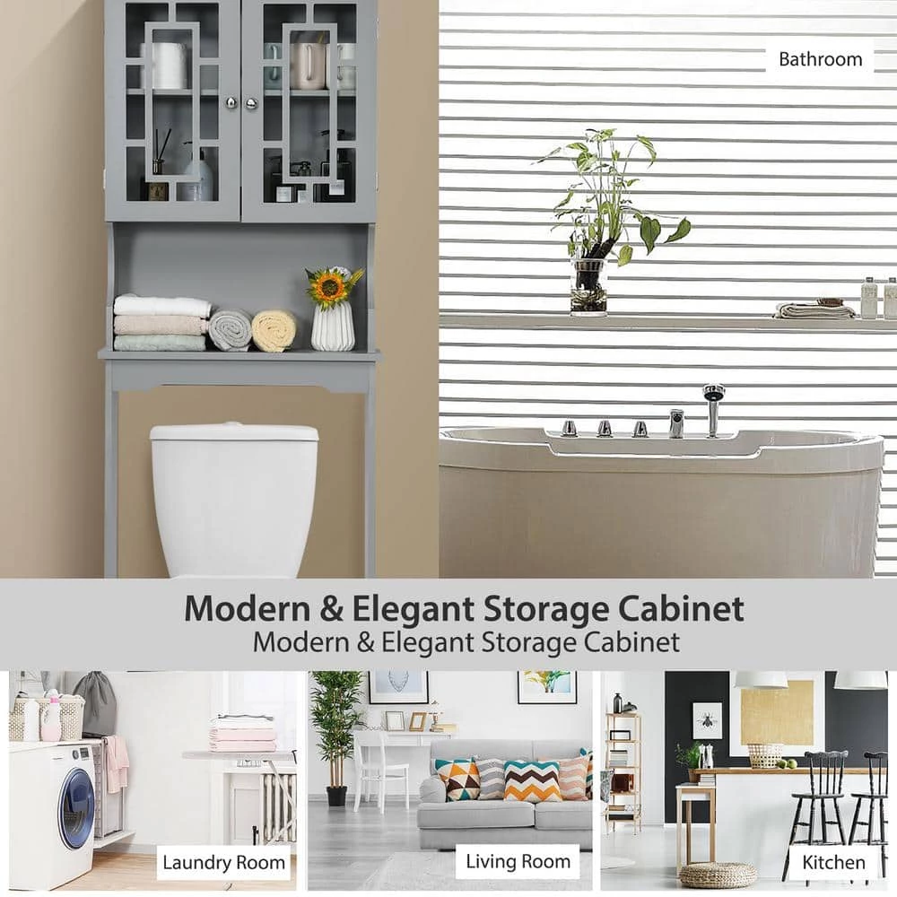 Costway 23.5 in. W x 67 in. H x 8.5 in. D Space Saver Gray Wood Over-the-Toilet Storage with Adjustable Shelf and Doors 11 Costway 23.5 in. W x 67 in. H x 8.5 in. D Space Saver Gray Wood Over-the-Toilet Storage with Adjustable Shelf and Doors - Image 9