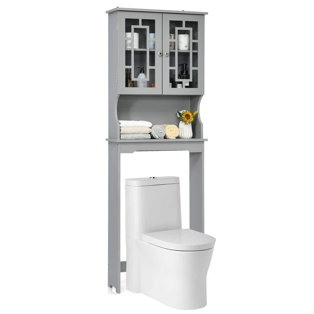 Costway 23.5 in. W x 67 in. H x 8.5 in. D Space Saver Gray Wood Over-the-Toilet Storage with Adjustable Shelf and Doors 6 Costway 23.5 in. W x 67 in. H x 8.5 in. D Space Saver Gray Wood Over-the-Toilet Storage with Adjustable Shelf and Doors - Image 4
