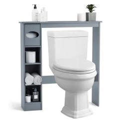 Costway 30 in. W x 32 in. H x 8 in. D Gray Wood Over-the-Toilet Storage Cabinet Bathroom Space Saver with Paper Holder -Toilet Storage Shop gray costway over the toilet storage hw63338gr c3 1000