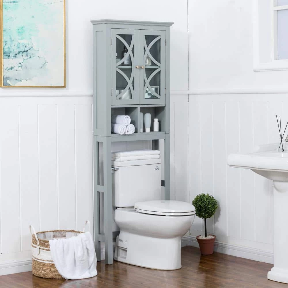 Glitzhome 24 in. W x 68.26 in. H x 7.5 in. D Gray Over-the-Toilet Storage 4 Glitzhome 24 in. W x 68.26 in. H x 7.5 in. D Gray Over-the-Toilet Storage - Image 2