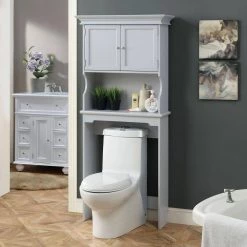 Home Decorators Collection Hampton Harbor 30 in. W x 66.5 in. H x 10.5 in. D Gray Over-the-Toilet Storage -Toilet Storage Shop gray home decorators collection over the toilet storage bf 21015 dg 1f 1000