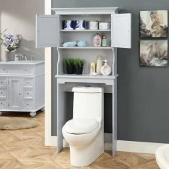Home Decorators Collection Hampton Harbor 30 in. W x 66.5 in. H x 10.5 in. D Gray Over-the-Toilet Storage -Toilet Storage Shop gray home decorators collection over the toilet storage bf 21015 dg 31 1000
