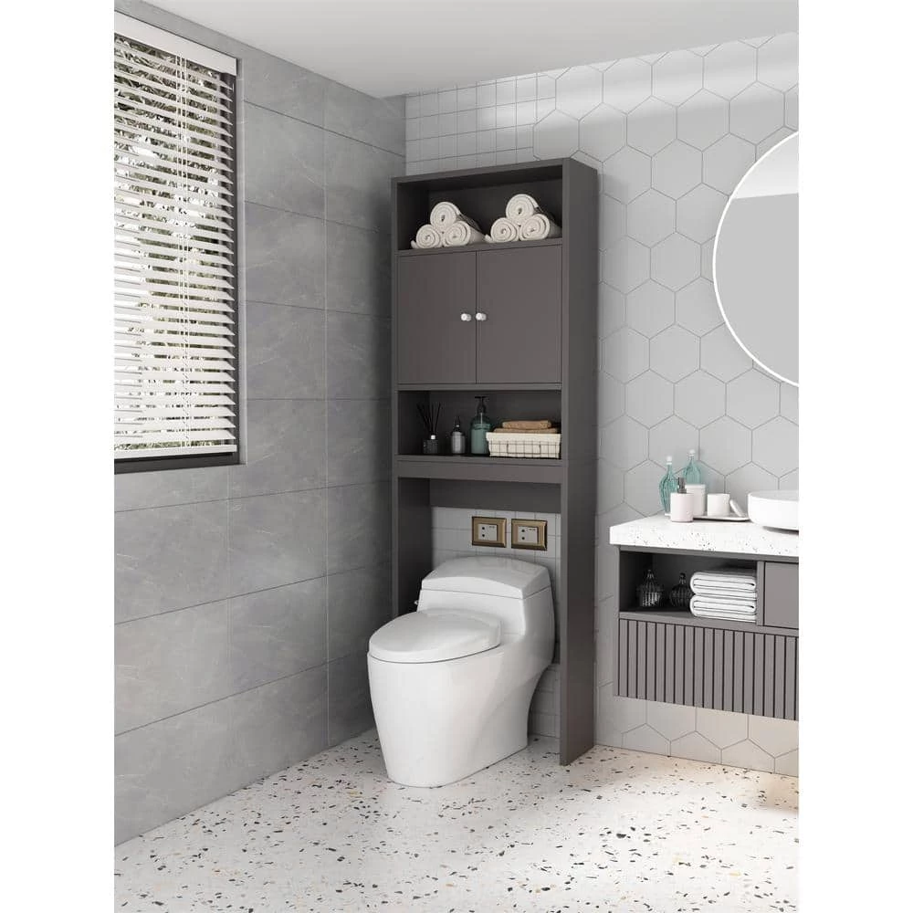 Unbranded 24.80 in. W x 76.77 in. H x 7.87 in. D Gray Over-the-Toilet Storage with Adjustable Shelves 4 Unbranded 24.80 in. W x 76.77 in. H x 7.87 in. D Gray Over-the-Toilet Storage with Adjustable Shelves - Image 2