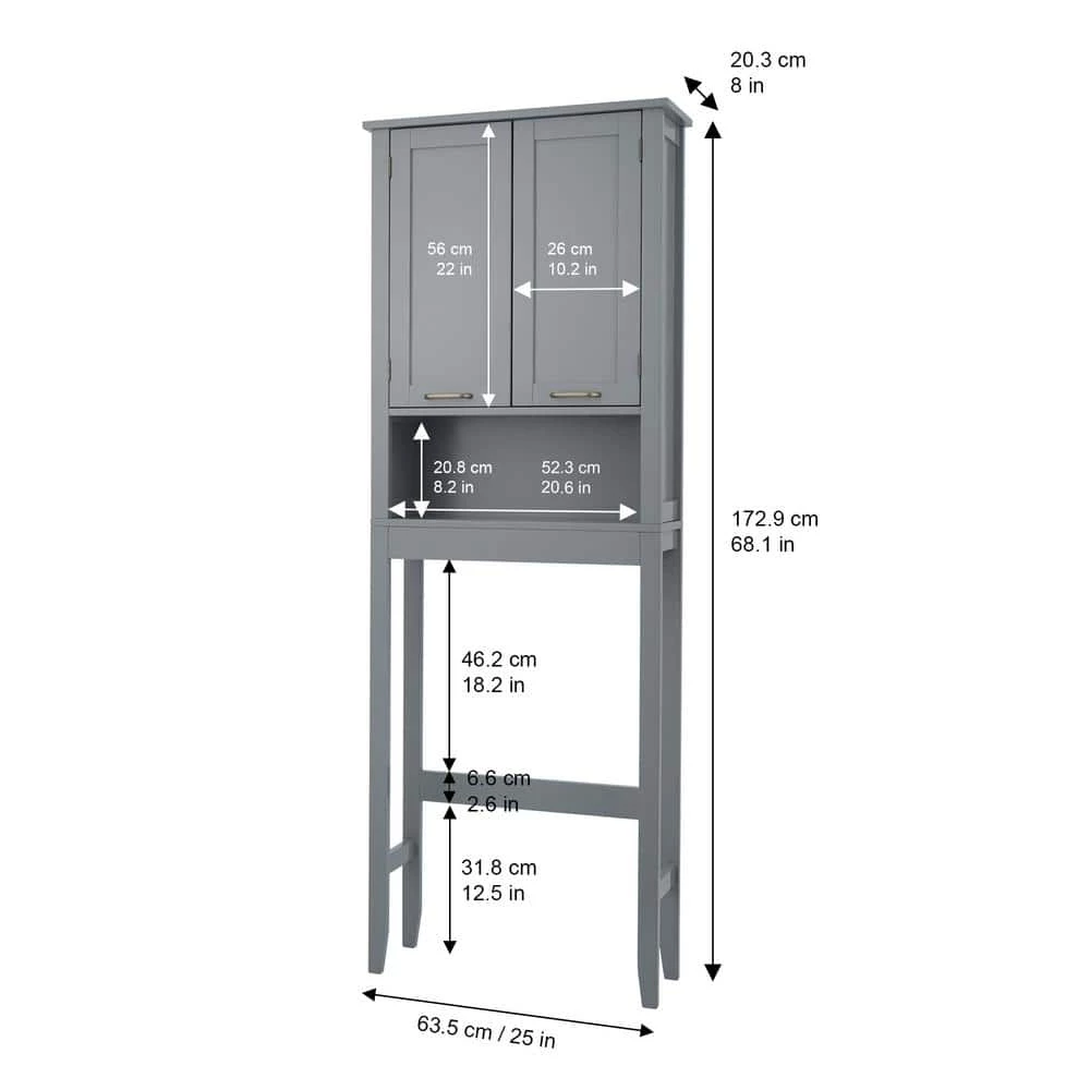 Teamson Home Mercer Mid Century Modern 25 in. W x 8 in. L x 68 in. H Wooden Over-the-Toilet Cabinet 9 Teamson Home Mercer Mid Century Modern 25 in. W x 8 in. L x 68 in. H Wooden Over-the-Toilet Cabinet - Image 7