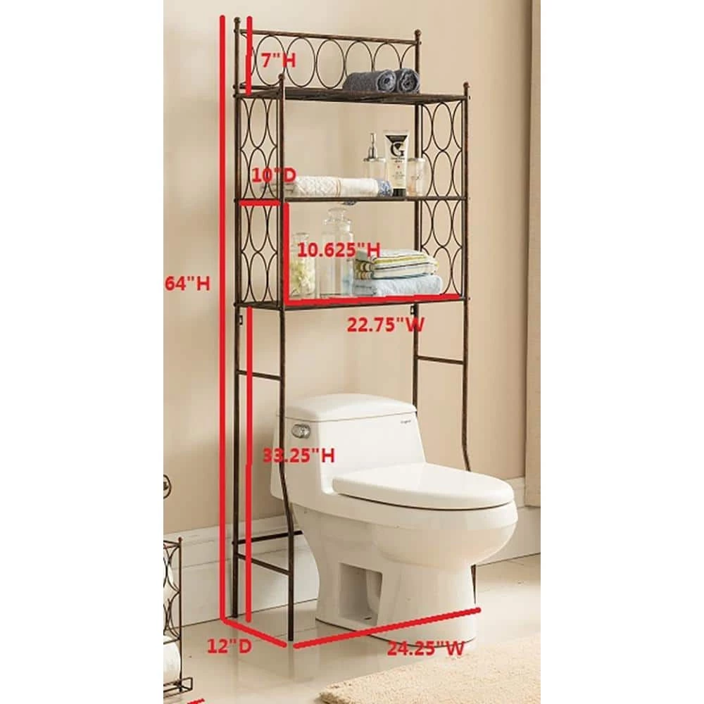 Kings Brand Furniture 24 in. W x 64 in. H x 12 in. D 3-Shelf Over-the-Toilet Storage Set 5 Kings Brand Furniture 24 in. W x 64 in. H x 12 in. D 3-Shelf Over-the-Toilet Storage Set - Image 3