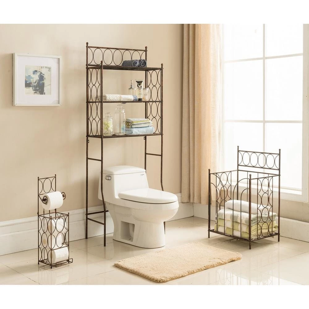 Kings Brand Furniture 24 in. W x 64 in. H x 12 in. D 3-Shelf Over-the-Toilet Storage Set 3 Kings Brand Furniture 24 in. W x 64 in. H x 12 in. D 3-Shelf Over-the-Toilet Storage Set