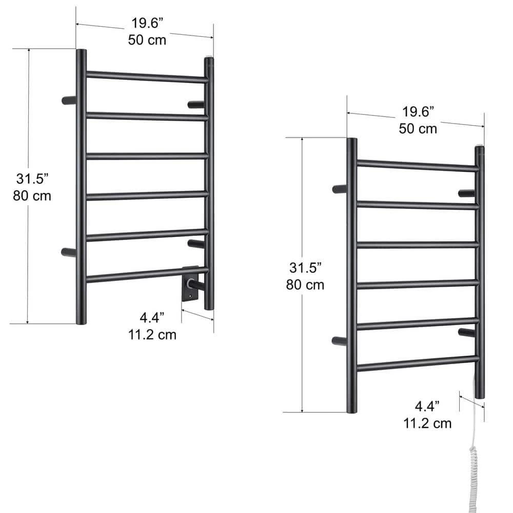 Ancona Comfort Dual 6-Bar Wall Mount Hardwired and Plug-In Electric Towel Warmer in Matte Black 10 Ancona Comfort Dual 6-Bar Wall Mount Hardwired and Plug-In Electric Towel Warmer in Matte Black - Image 8