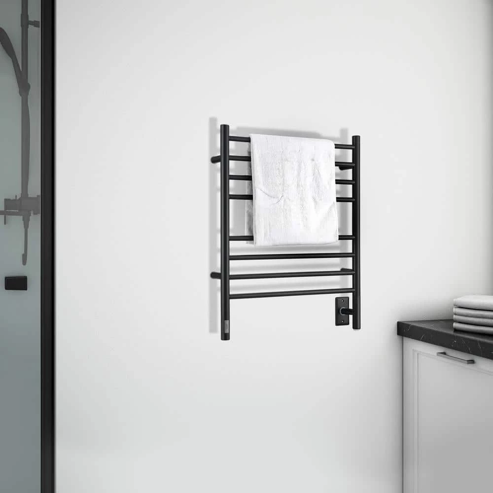 Ancona Prestige OBT 8-Bar Electric Wall Mount Plug-In and Hardwire Towel Warmer with On-Board Timer in Matte Black 4 Ancona Prestige OBT 8-Bar Electric Wall Mount Plug-In and Hardwire Towel Warmer with On-Board Timer in Matte Black - Image 2