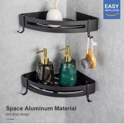 Rainlex Double Layer Wall Mount and Screw Free Shower Caddy Mount with Hooks in Matte Black -Toilet Storage Shop matte black shower caddies w1235h 2 1f 1000