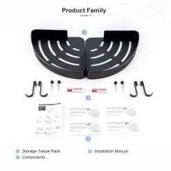 Rainlex Double Layer Wall Mount and Screw Free Shower Caddy Mount with Hooks in Matte Black -Toilet Storage Shop matte black shower caddies w1235h 2 44 1000