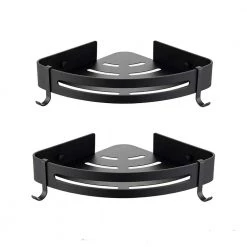 Rainlex Double Layer Wall Mount and Screw Free Shower Caddy Mount with Hooks in Matte Black