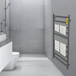 VEVOR Heated Towel Rack 10-Bar Towel Warmer Rack Electric Towel Drying Rack with Timer, Plug-in/Hardwired -Toilet Storage Shop matte black vevor towel warmers mjjrjps10110vp3zwv1 31 1000 1