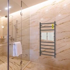 VEVOR 23.6 in. x 47 in. Hardwired Towel Warmer 10-Bar Wall Mounted Electric Towel Warmer w/Timer for Bath Matte Black -Toilet Storage Shop matte black vevor towel warmers mjjrjps10110vp3zwv1 31 1000