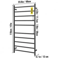 VEVOR Heated Towel Rack 10-Bar Towel Warmer Rack Electric Towel Drying Rack with Timer, Plug-in/Hardwired -Toilet Storage Shop matte black vevor towel warmers mjjrjps10110vp3zwv1 76 1000 1