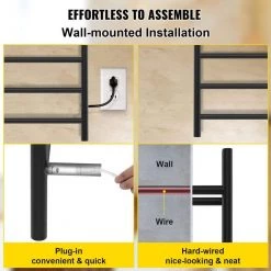 VEVOR Heated Towel Rack 10-Bar Towel Warmer Rack Electric Towel Drying Rack with Timer, Plug-in/Hardwired -Toilet Storage Shop matte black vevor towel warmers mjjrjps10110vp3zwv1 fa 1000 1