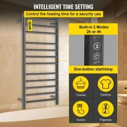 VEVOR 23.6 in. x 48 in. Plug-In Electric Towel Warmer 12-Bar Stainless Steel Heated Towel Rack with Timer for Bath Matte Black 14 VEVOR 23.6 in. x 48 in. Plug-In Electric Towel Warmer 12-Bar Stainless Steel Heated Towel Rack with Timer for Bath Matte Black -Toilet Storage Shop matte black vevor towel warmers mjjrjps12110vxde6v1 44 1000