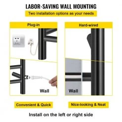 VEVOR 23.6 in. x 48 in. Plug-In Electric Towel Warmer 12-Bar Stainless Steel Heated Towel Rack with Timer for Bath Matte Black 15 VEVOR 23.6 in. x 48 in. Plug-In Electric Towel Warmer 12-Bar Stainless Steel Heated Towel Rack with Timer for Bath Matte Black -Toilet Storage Shop matte black vevor towel warmers mjjrjps12110vxde6v1 fa 1000