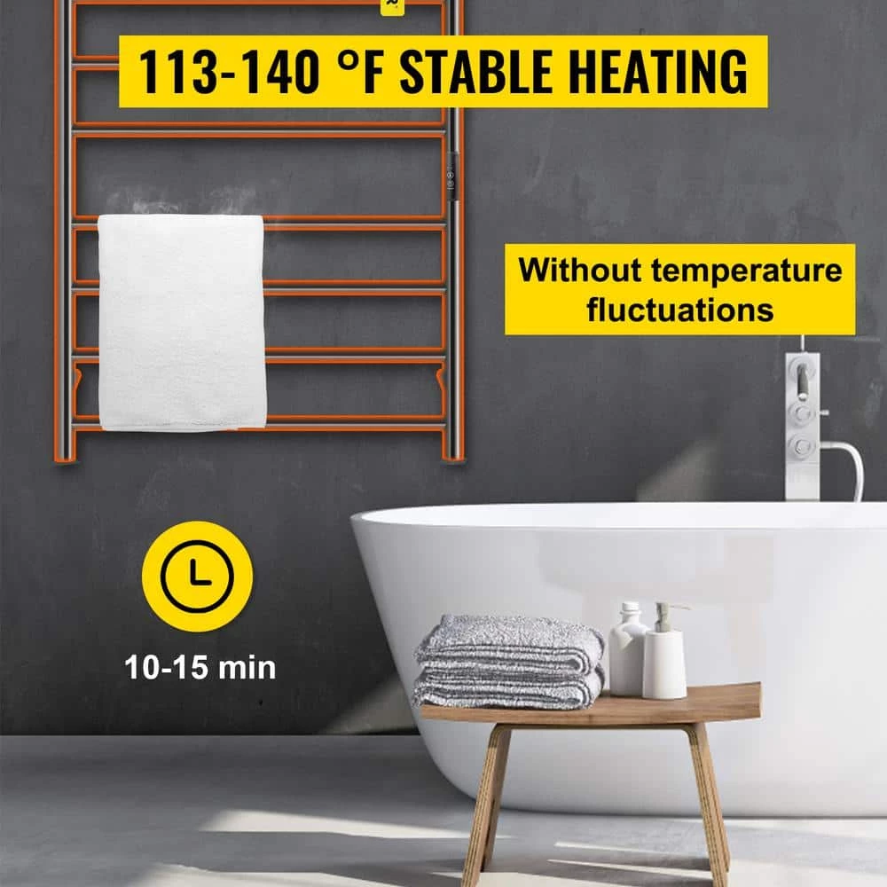 VEVOR Heated Towel Rack 8-Bar Towel Warmer Rack 23.6 x 33 in. Wall Mounted Electric Towel Warmer with Timer Towel Drying Rack 6 VEVOR Heated Towel Rack 8-Bar Towel Warmer Rack 23.6 x 33 in. Wall Mounted Electric Towel Warmer with Timer Towel Drying Rack - Image 4