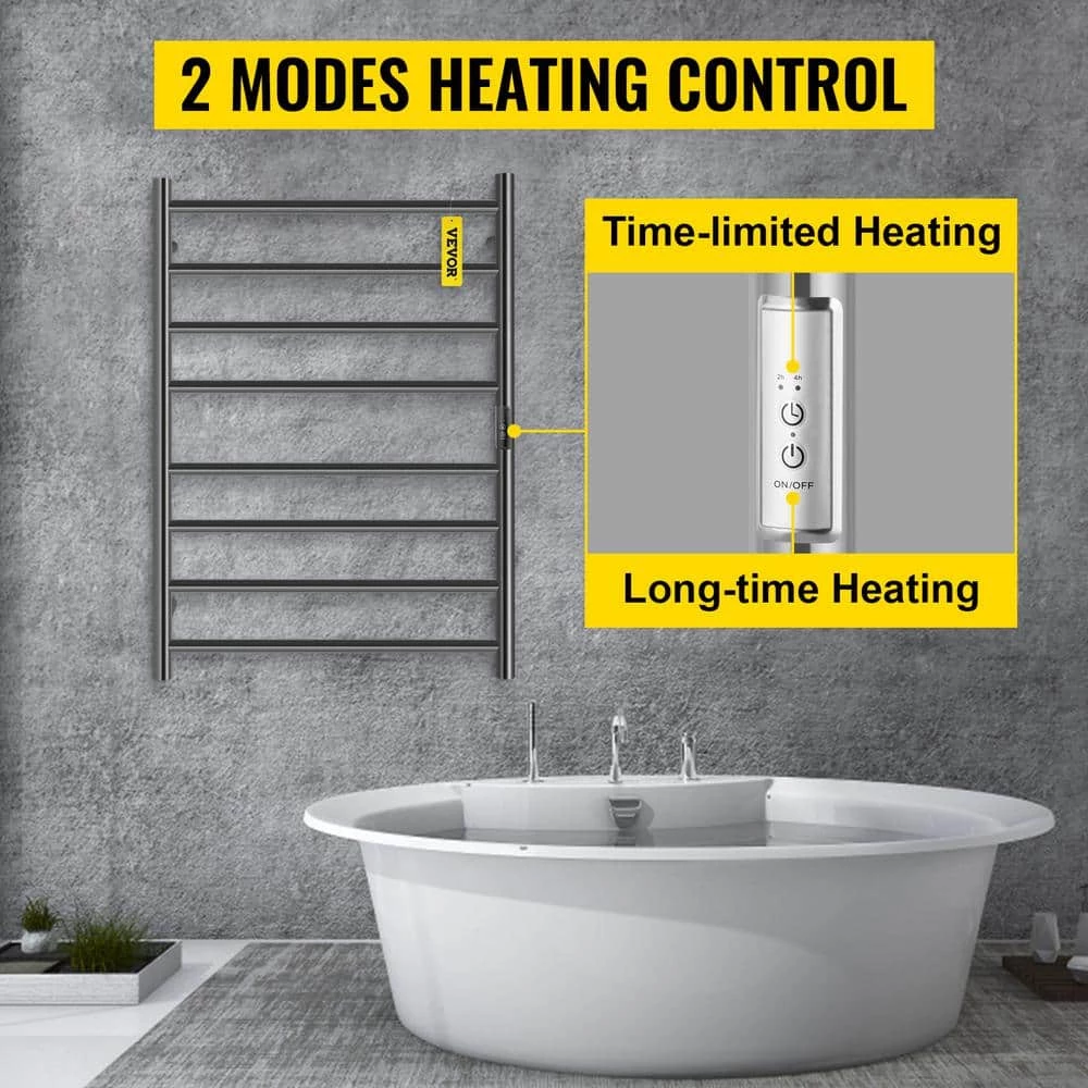 VEVOR Heated Towel Rack 8-Bar Towel Warmer Rack 23.6 x 33 in. Wall Mounted Electric Towel Warmer with Timer Towel Drying Rack 7 VEVOR Heated Towel Rack 8-Bar Towel Warmer Rack 23.6 x 33 in. Wall Mounted Electric Towel Warmer with Timer Towel Drying Rack - Image 5